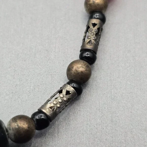 VTG Hand-Blown Lampwork Glass Bead Necklace 16" Floral Motifs Mixed Media - Picture 7 of 12